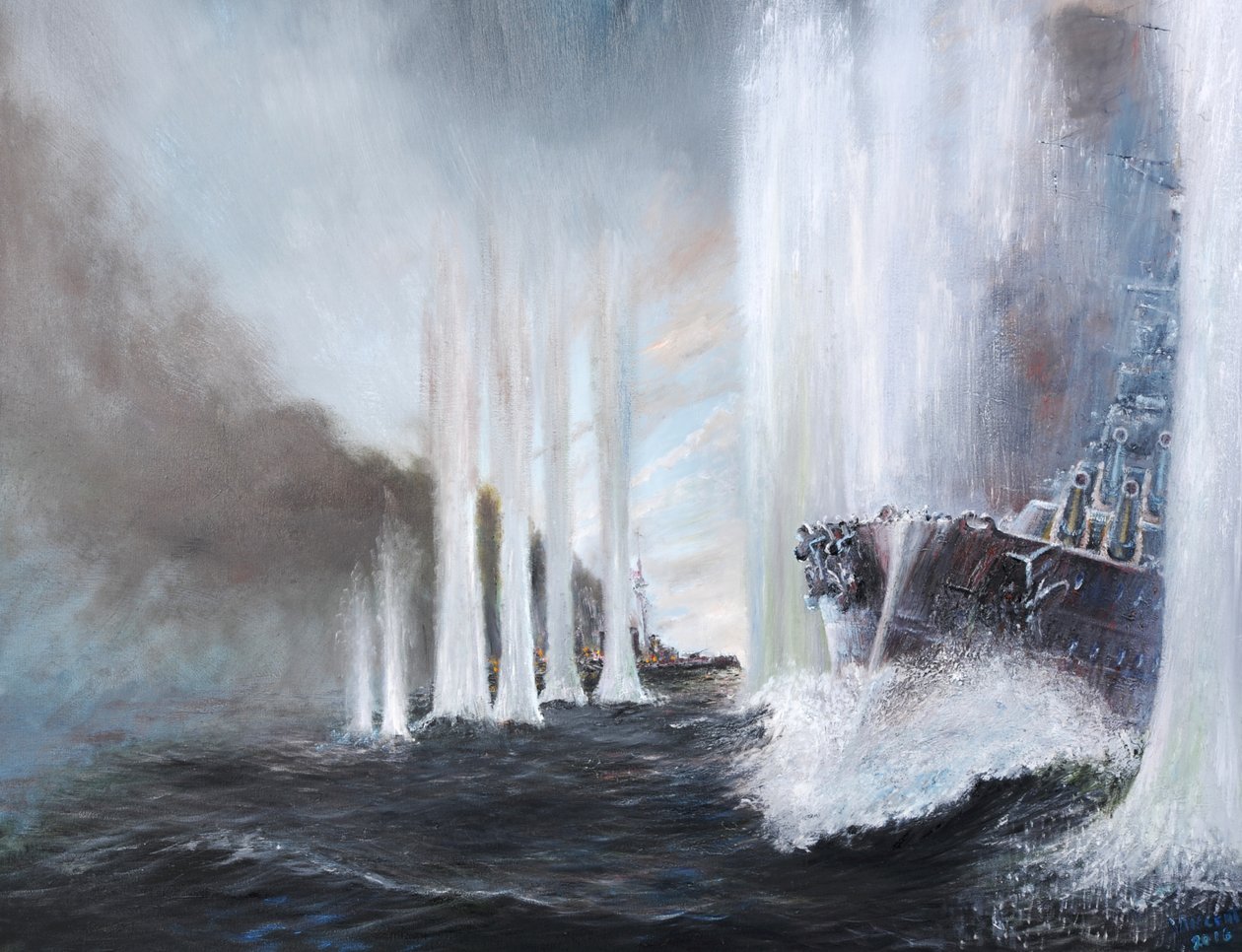 HMS Warspite círculos HMS Warrior na Jutlândia, 31 de maio de 1916, 2018, de Vincent Alexander Booth