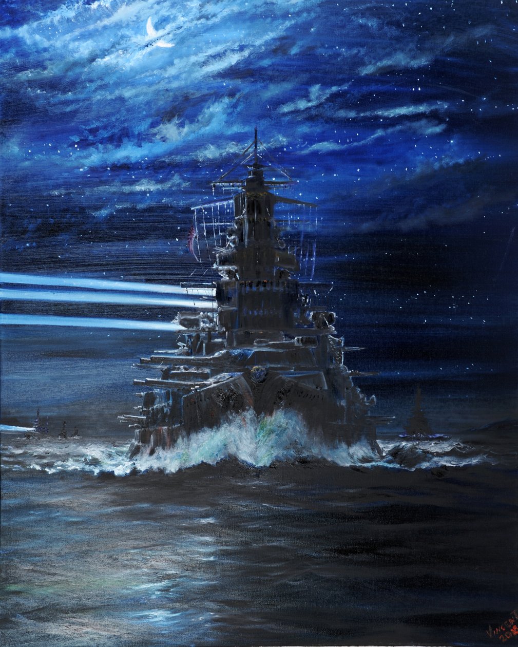 IJN Hiei e Akatsuki iluminam o USS Atlanta, Guadalcanal 1942, 2018, de Vincent Alexander Booth