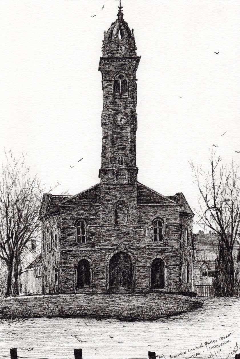 Igreja paroquial de Lorne & Lowland, 2007, (tinta sobre papel) de Vincent Alexander Booth