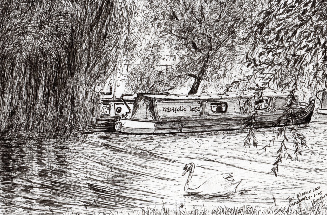 Barcos estreitos Cambridge, 2005, (tinta no papel) de Vincent Alexander Booth
