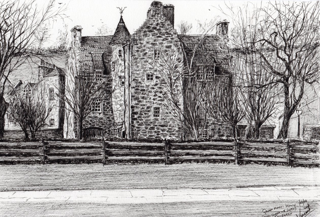 Queen Marys house Jedburgh, 2006, (tinta no papel) de Vincent Alexander Booth