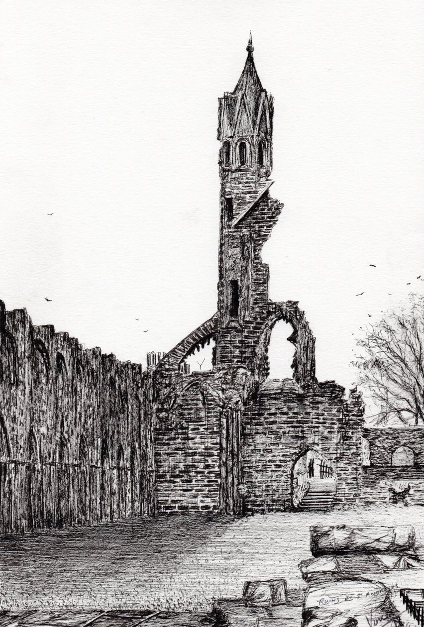 Ruin at St.Andrews, 2006, (tinta no papel) de Vincent Alexander Booth