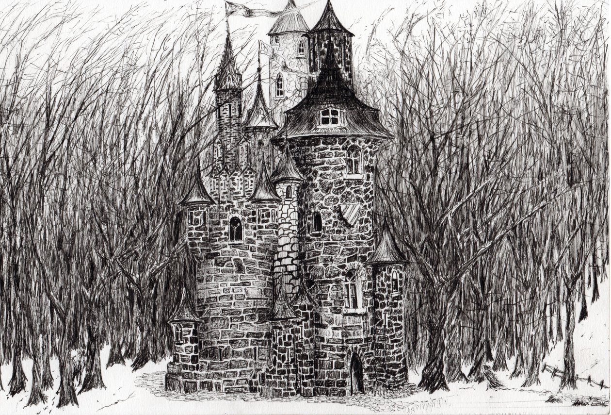 O castelo na floresta de Findhorn, 2006, (tinta no papel) de Vincent Alexander Booth