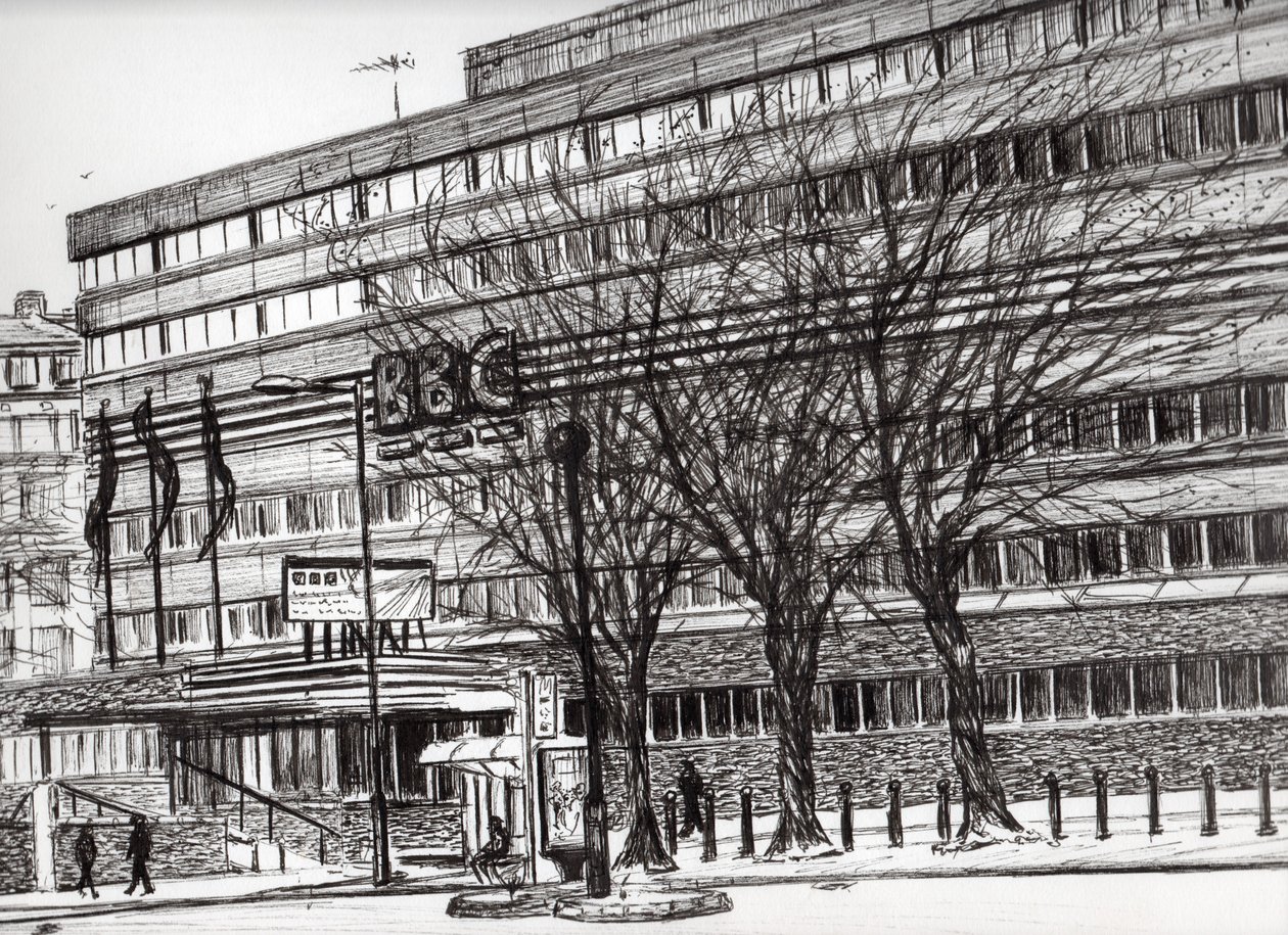 A velha BBC Oxford Road Manchester, 2011, (tinta no papel) de Vincent Alexander Booth