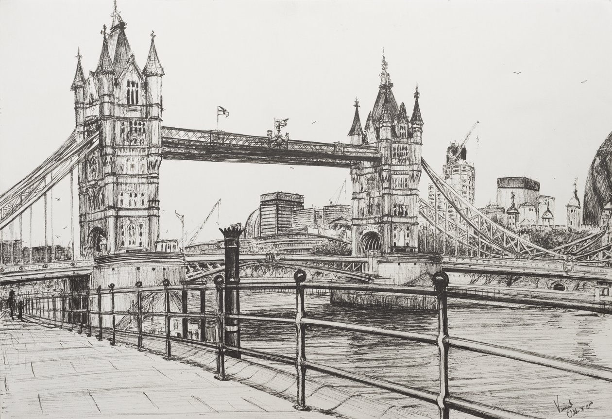 Tower Bridge London, 2006, (tinta no papel) de Vincent Alexander Booth