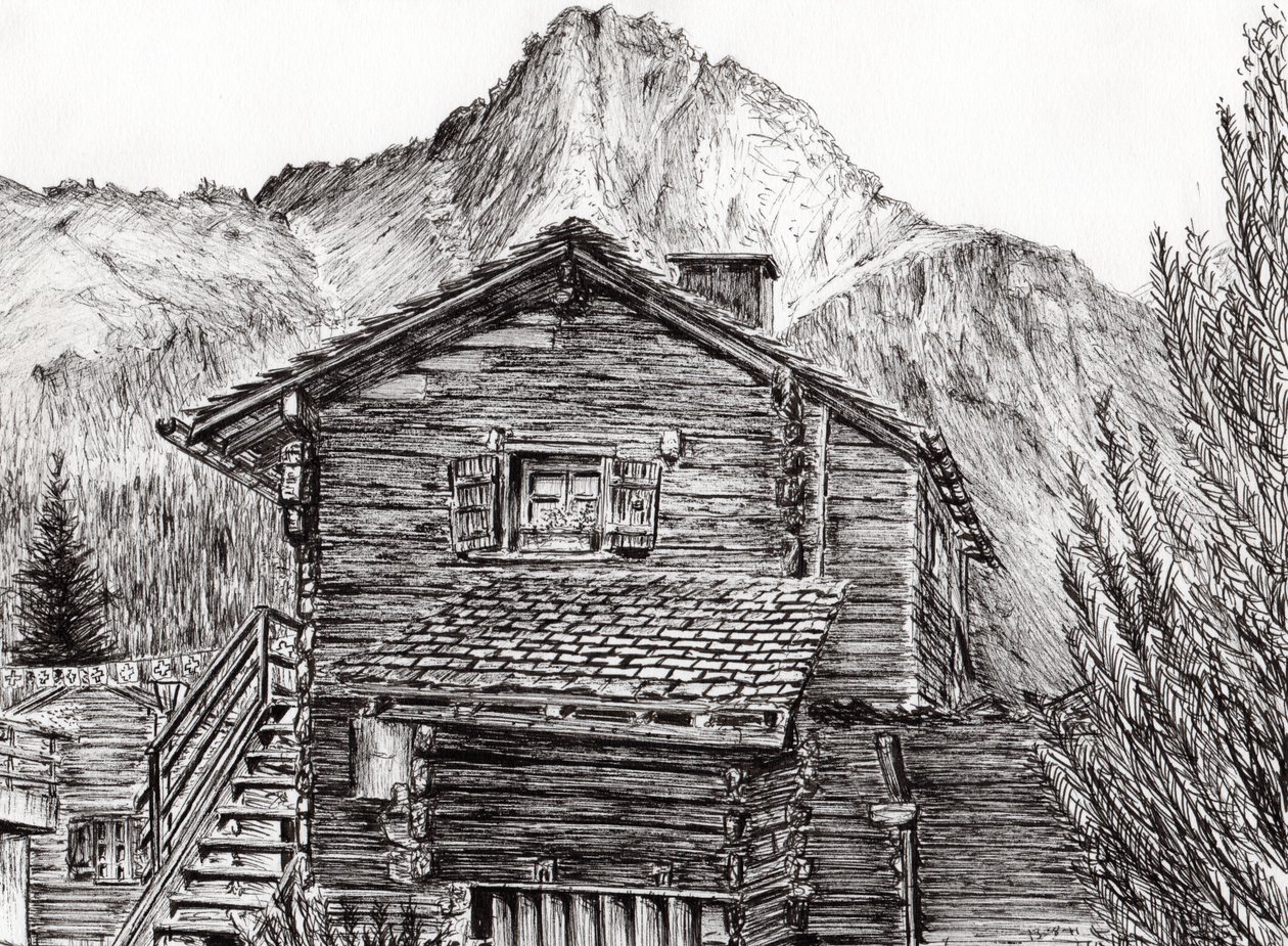 Vista do B & B Zinal Suíça, 2011, (tinta no papel) de Vincent Alexander Booth