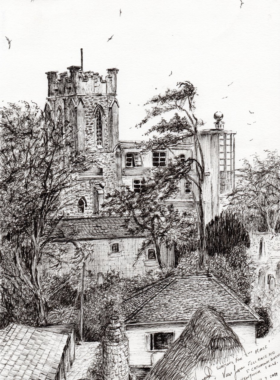 Vista da escola de St Catherines Ventnor IOW, 2011, (tinta no papel) de Vincent Alexander Booth
