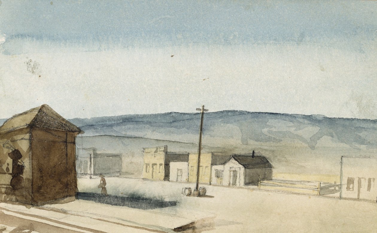 Estação na estrada de ferro do Pacífico do norte, Idaho Terr., 1869-71 (wc no papel) de Vincent Colyer