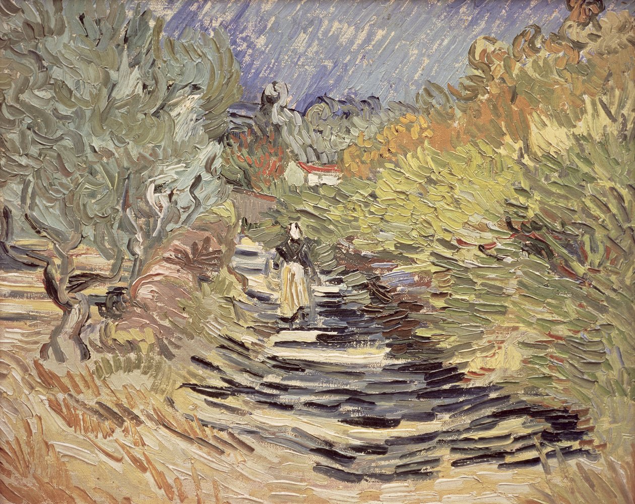 Uma estrada em St. Remy com figuras femininas, 1889 de Vincent van Gogh