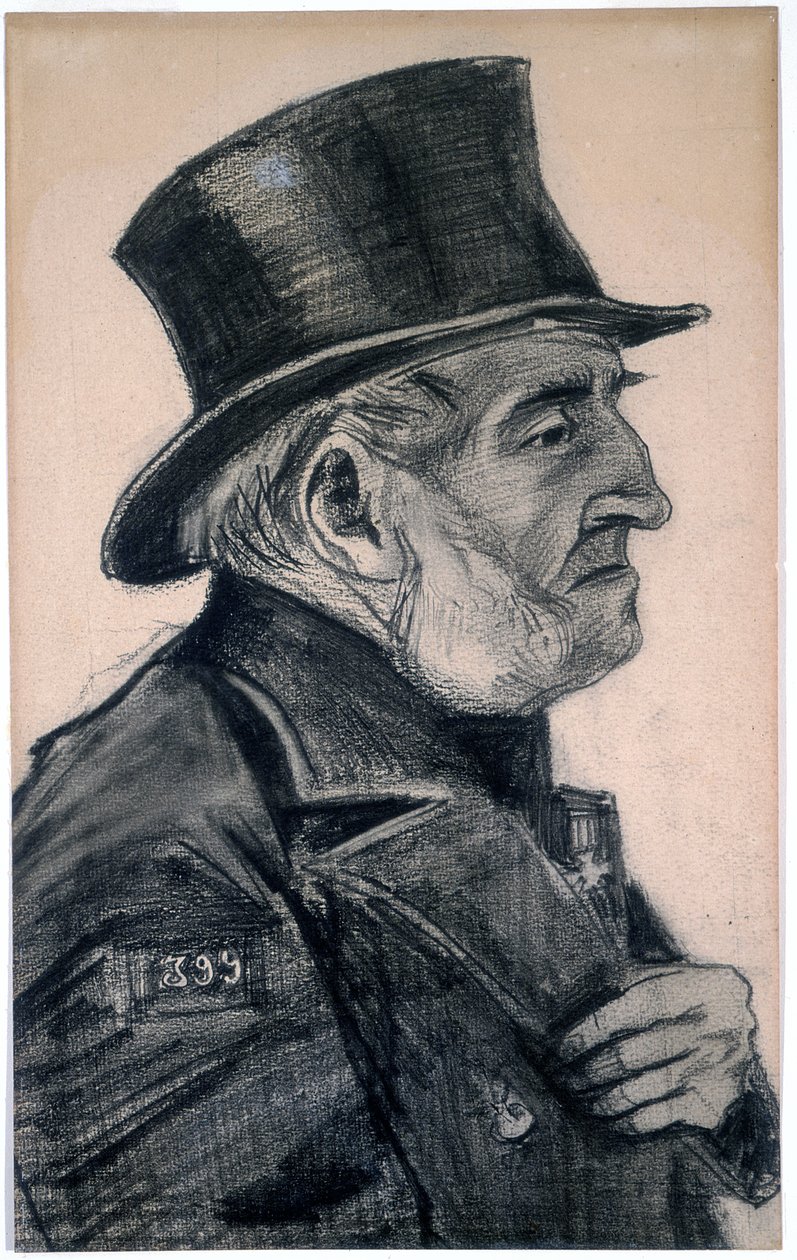 Um Homem de Casa de Misericórdia em Cartola, 1882 (grafite com aumento de branco no papel) de Vincent van Gogh