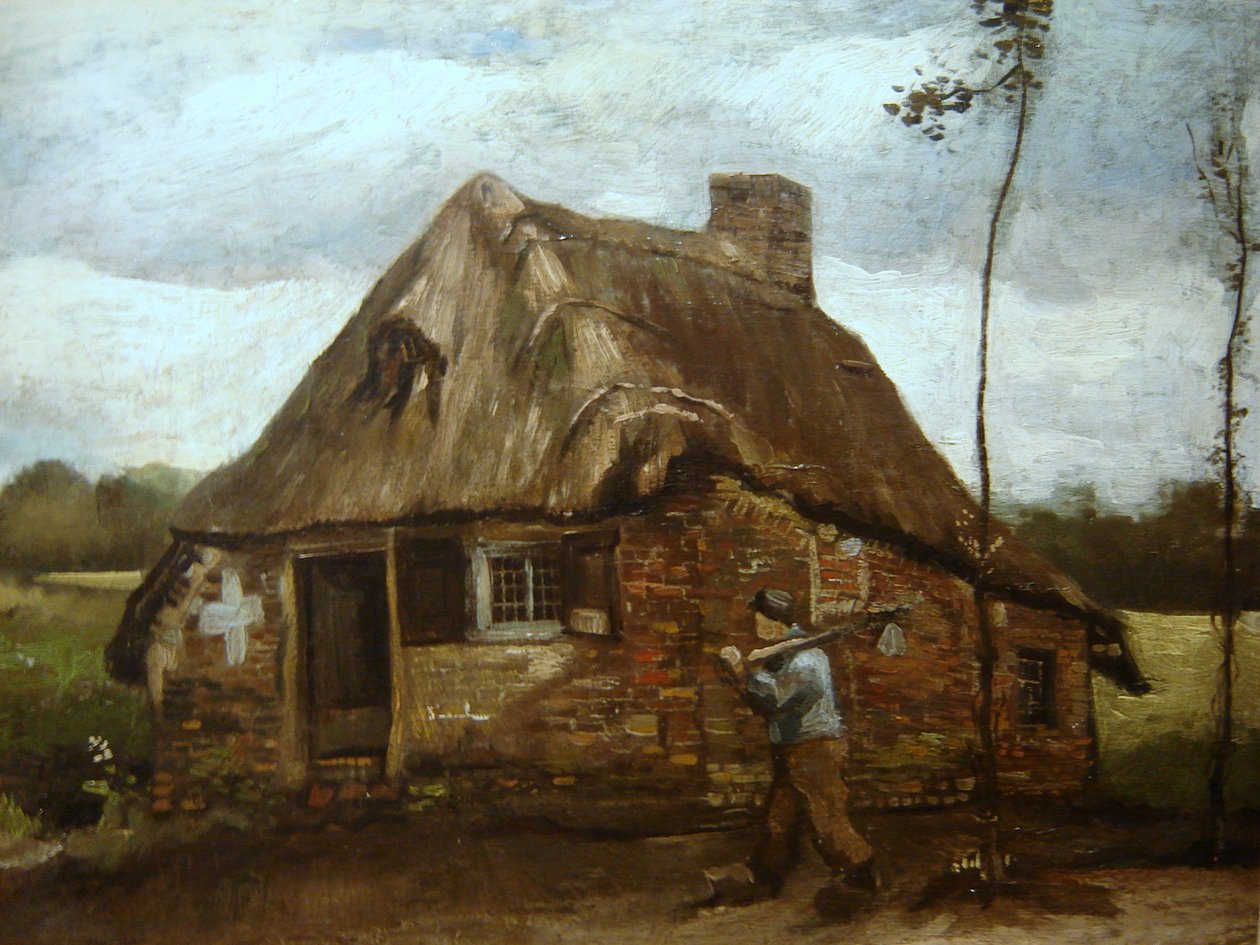 Cottage com camponês voltando para casa de Vincent van Gogh