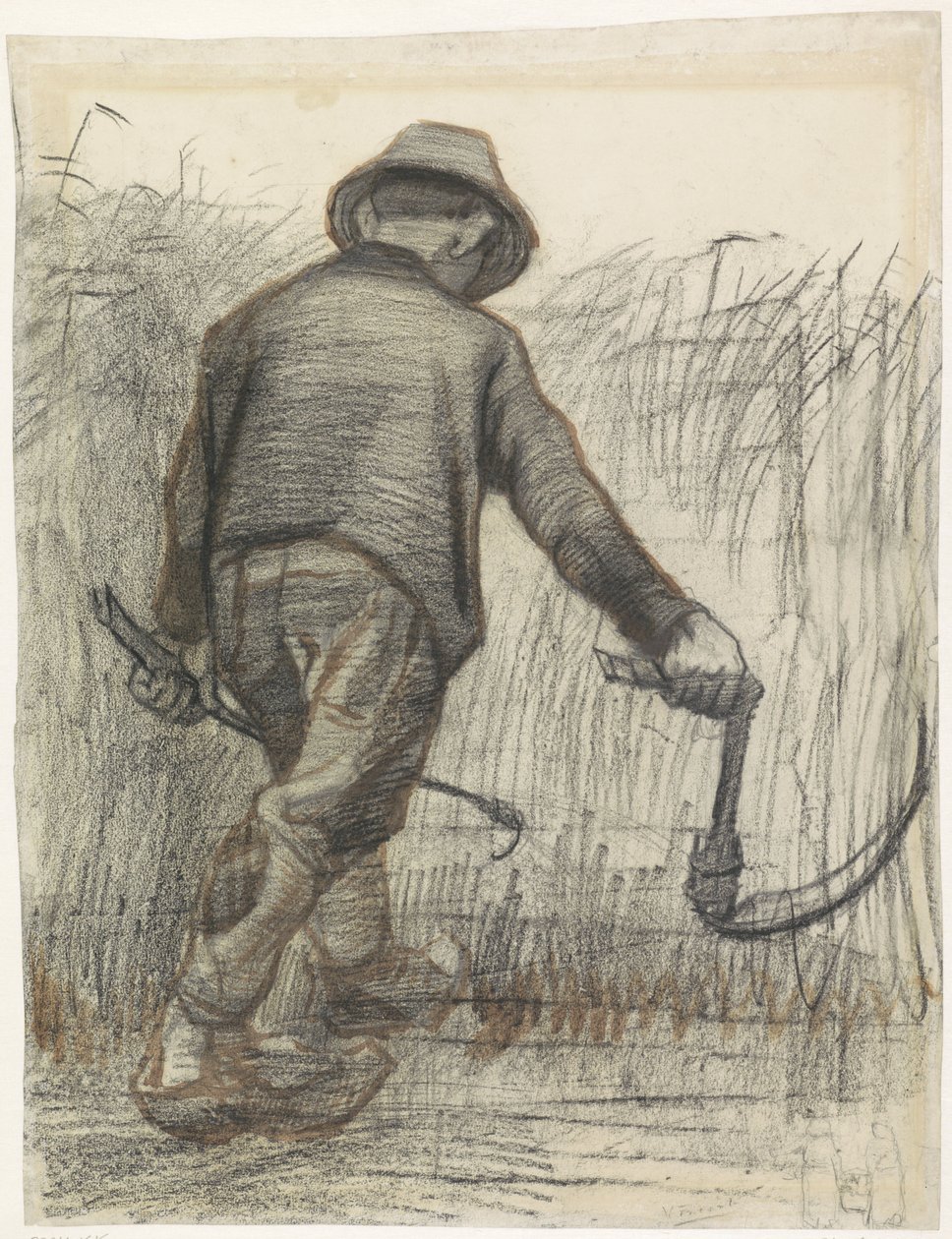 Cortador com chapéu, visto de costas, c.1865-90 (giz sobre papel) de Vincent van Gogh