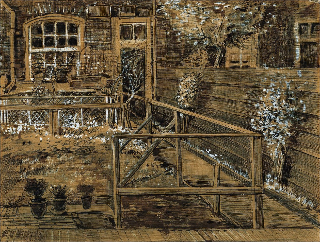 O jardim atrás da casa da mãe de Sien em Haia de Vincent van Gogh