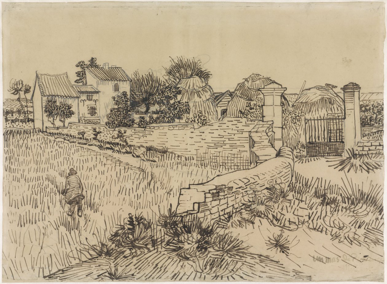 Fazenda em Provence, c.1888 (caneta no papel) de Vincent van Gogh