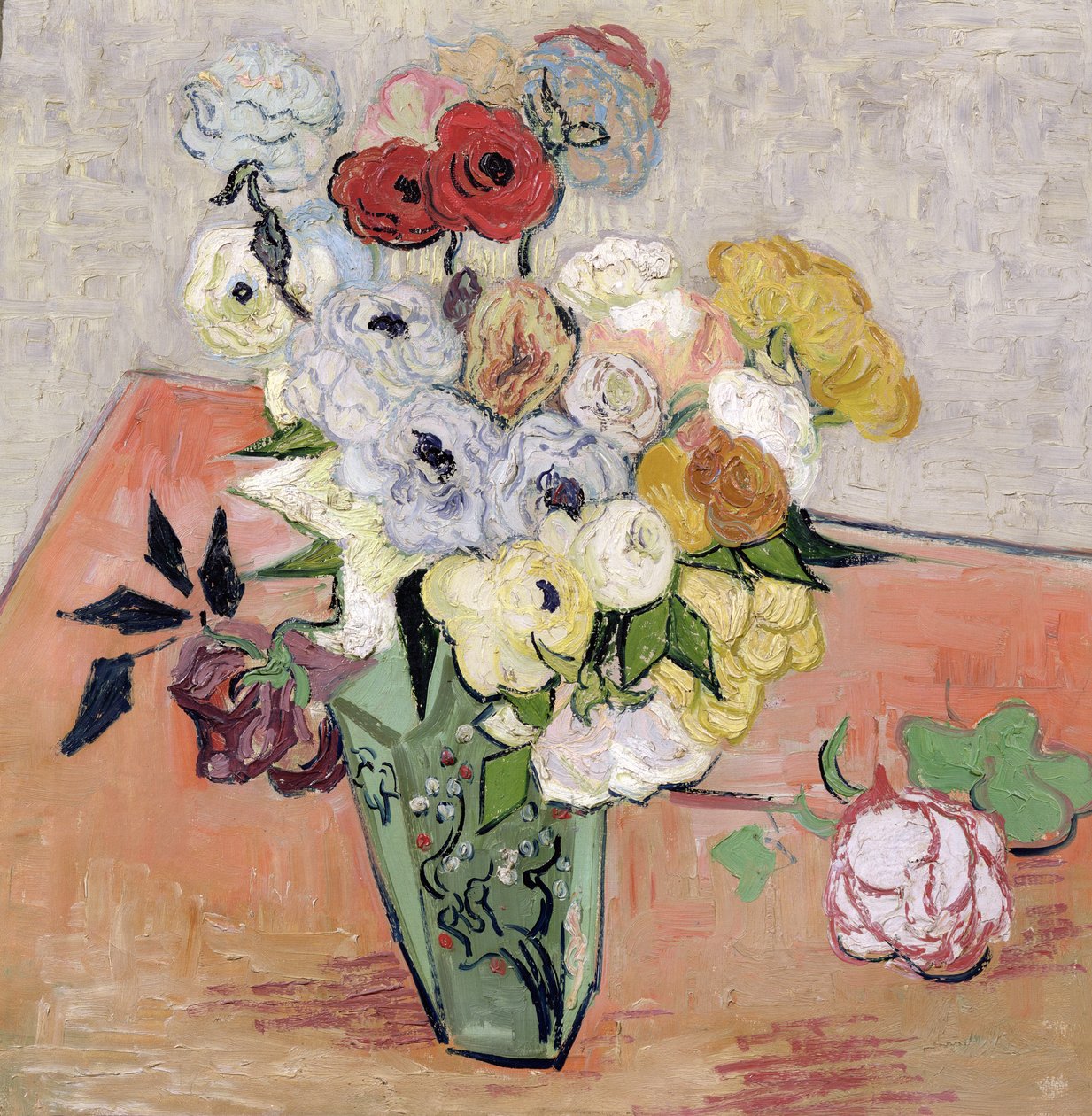 Vaso japonês com rosas e anêmonas, 1890 de Vincent van Gogh