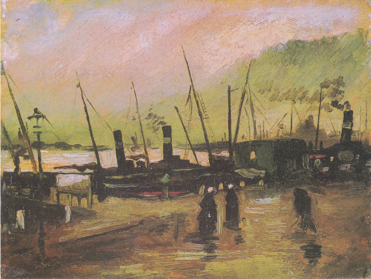 Cais em Antuérpia com navios de Vincent van Gogh
