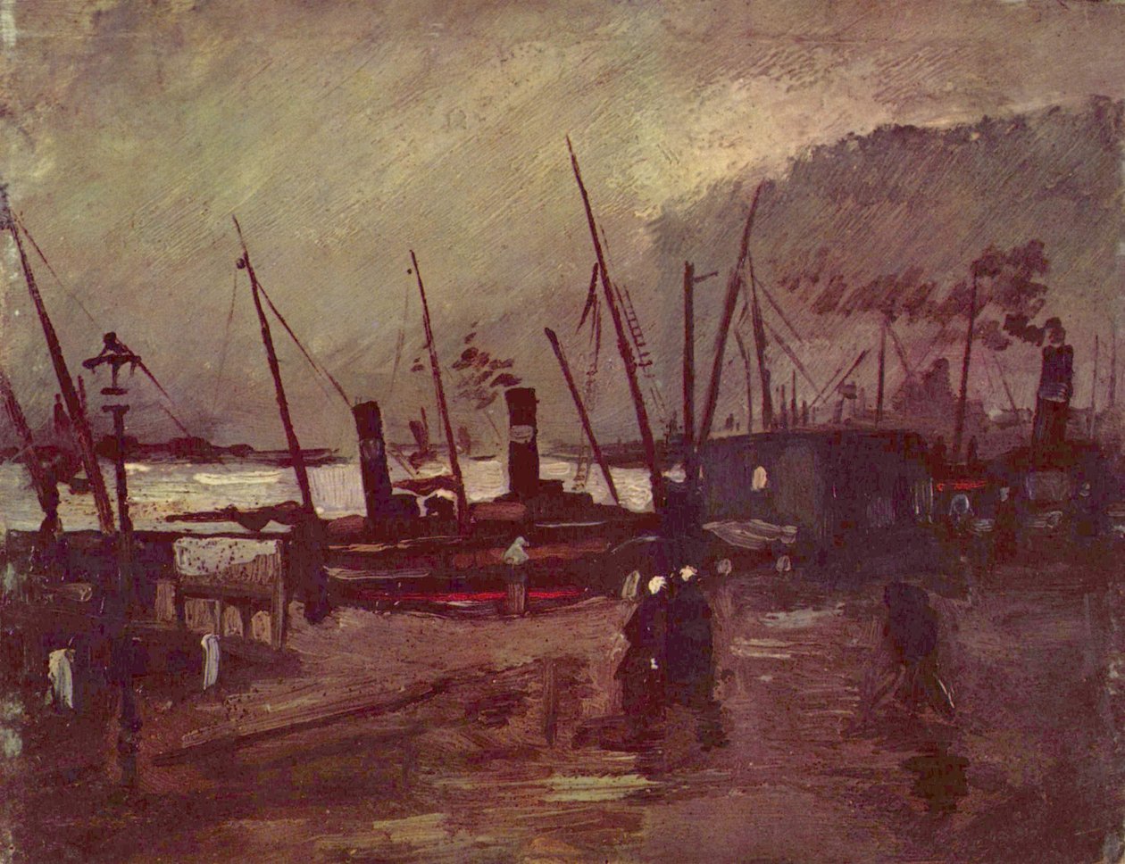 Cais em Antuérpia com navios de Vincent van Gogh