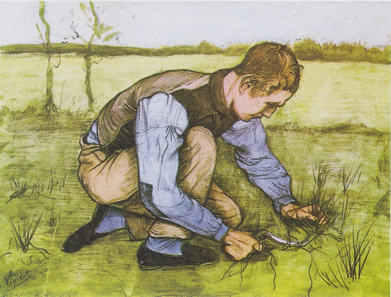 Cowering menino com foice de Vincent van Gogh