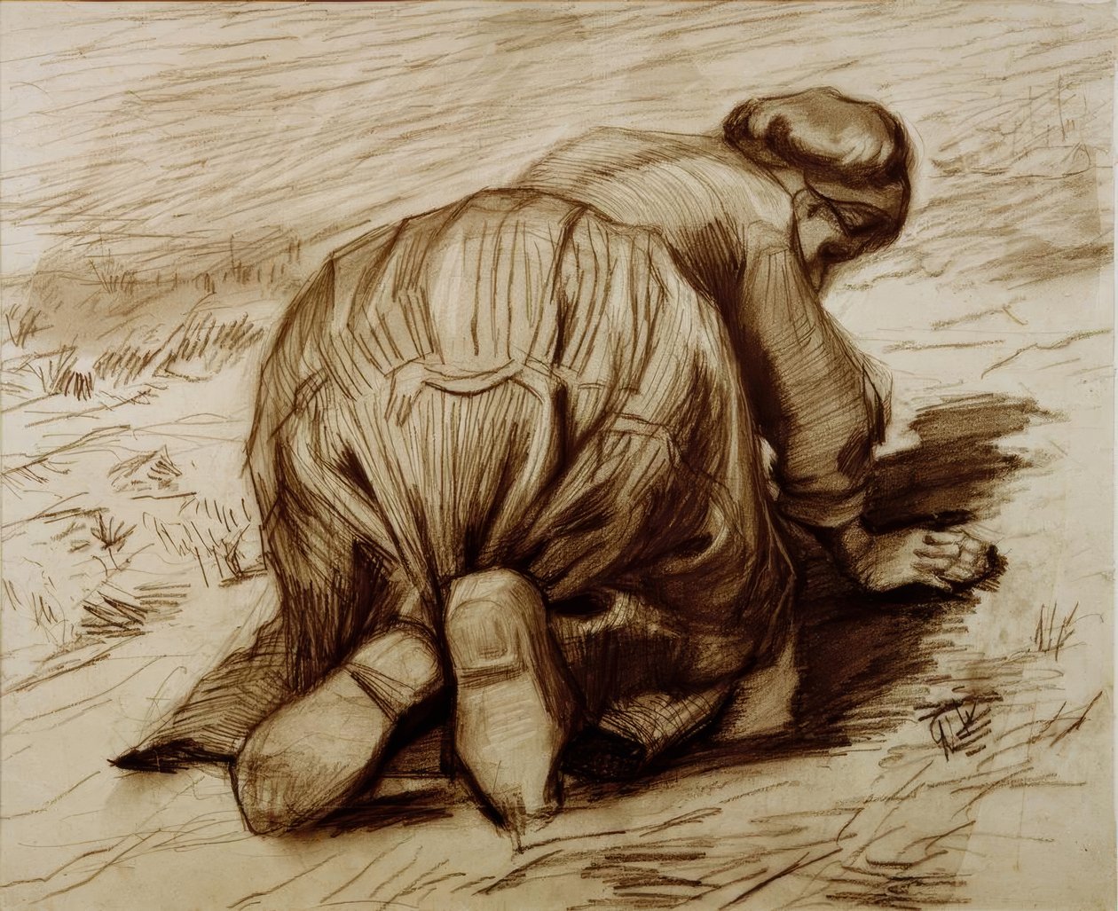 Ajoelhando a esposa do fazendeiro de Vincent van Gogh