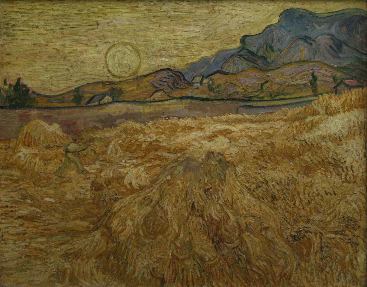 Korenfeld com cortador e sol de Vincent van Gogh