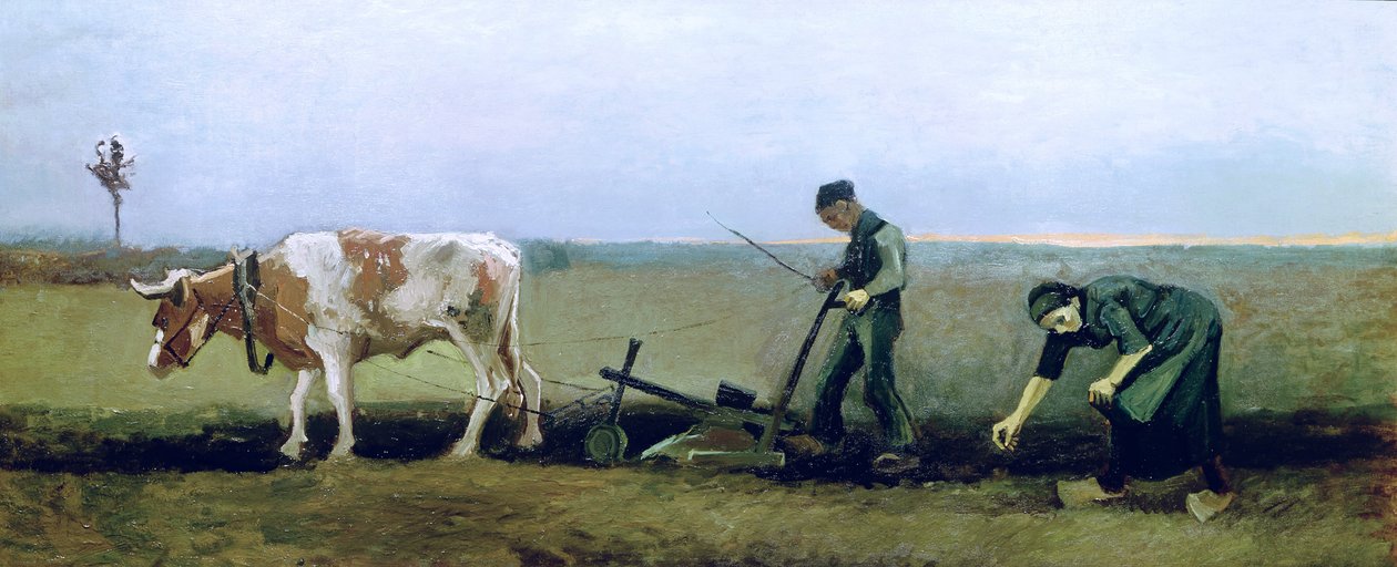Agricultor e camponês plantando batatas, 1884 de Vincent van Gogh