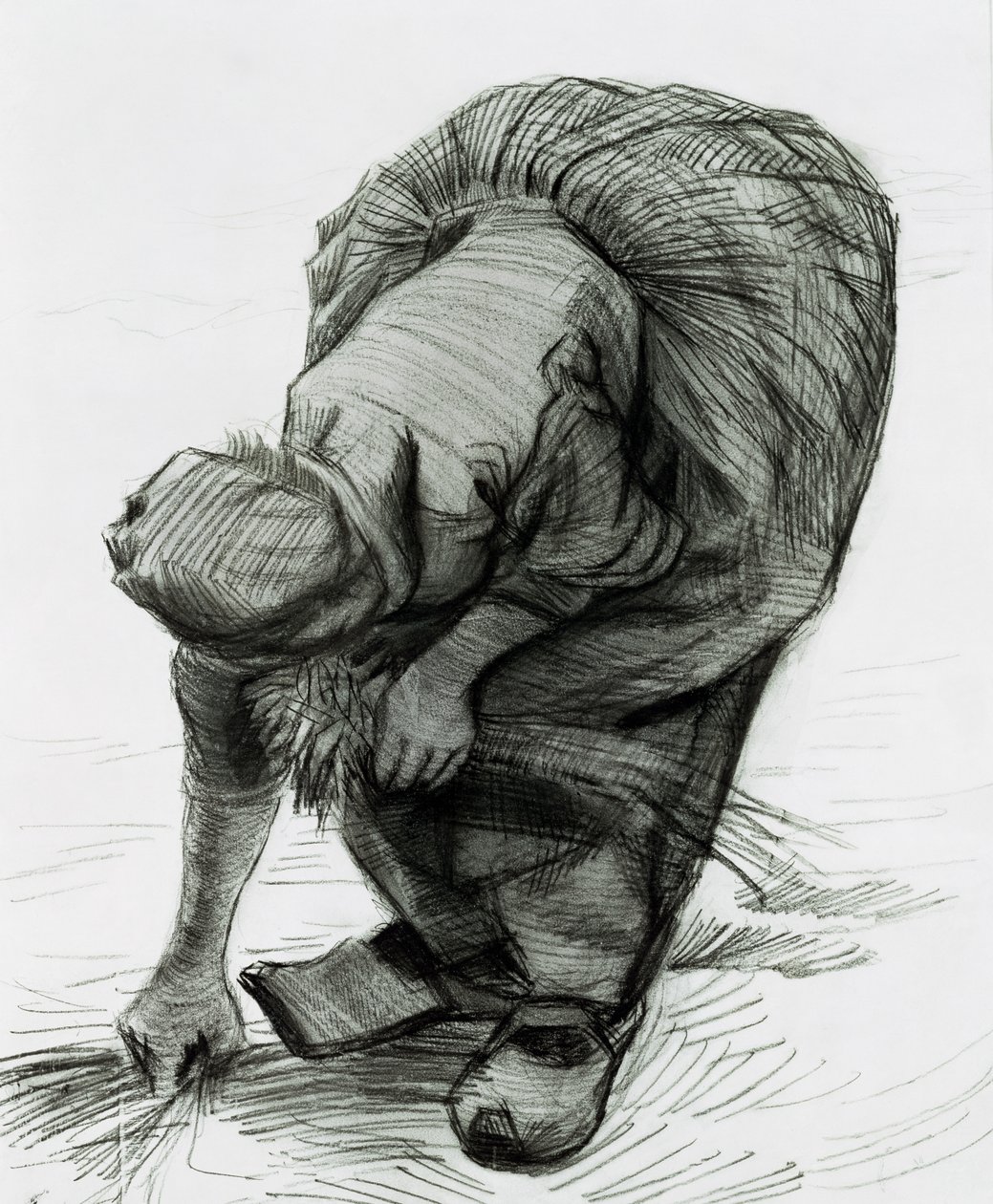 Mulher do camponês que respira, 1885 (giz preto no papel) de Vincent van Gogh