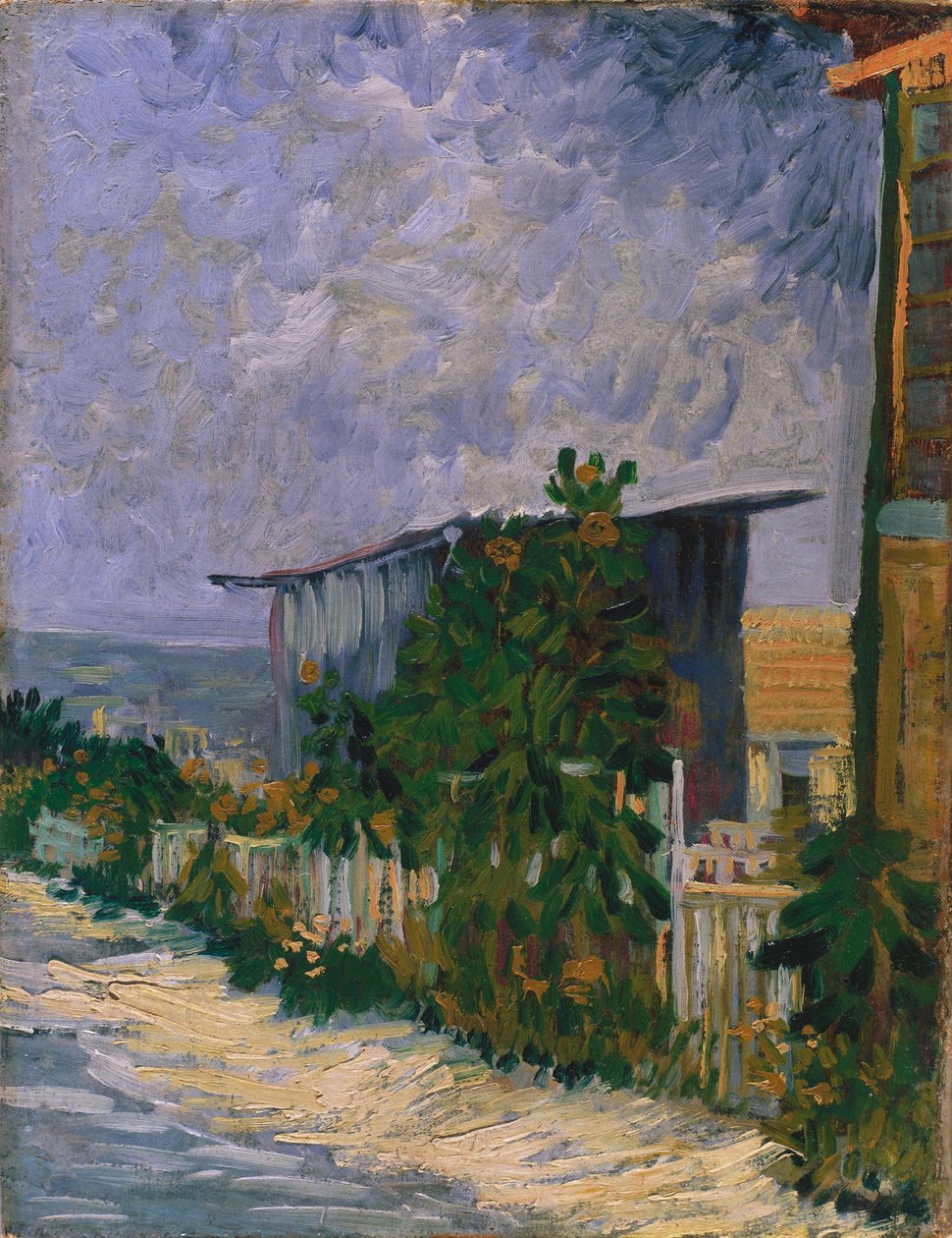 Galpão no Montmartre com girassol de Vincent van Gogh