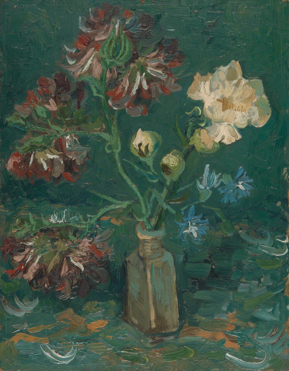 Frasco Pequeno com Peônias e Delphiniums Azuis de Vincent van Gogh