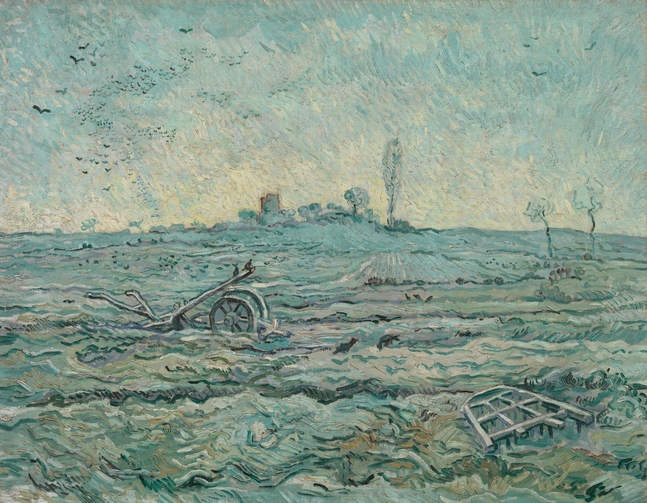 Campo coberto de neve com uma grade (depois de milho) de Vincent van Gogh