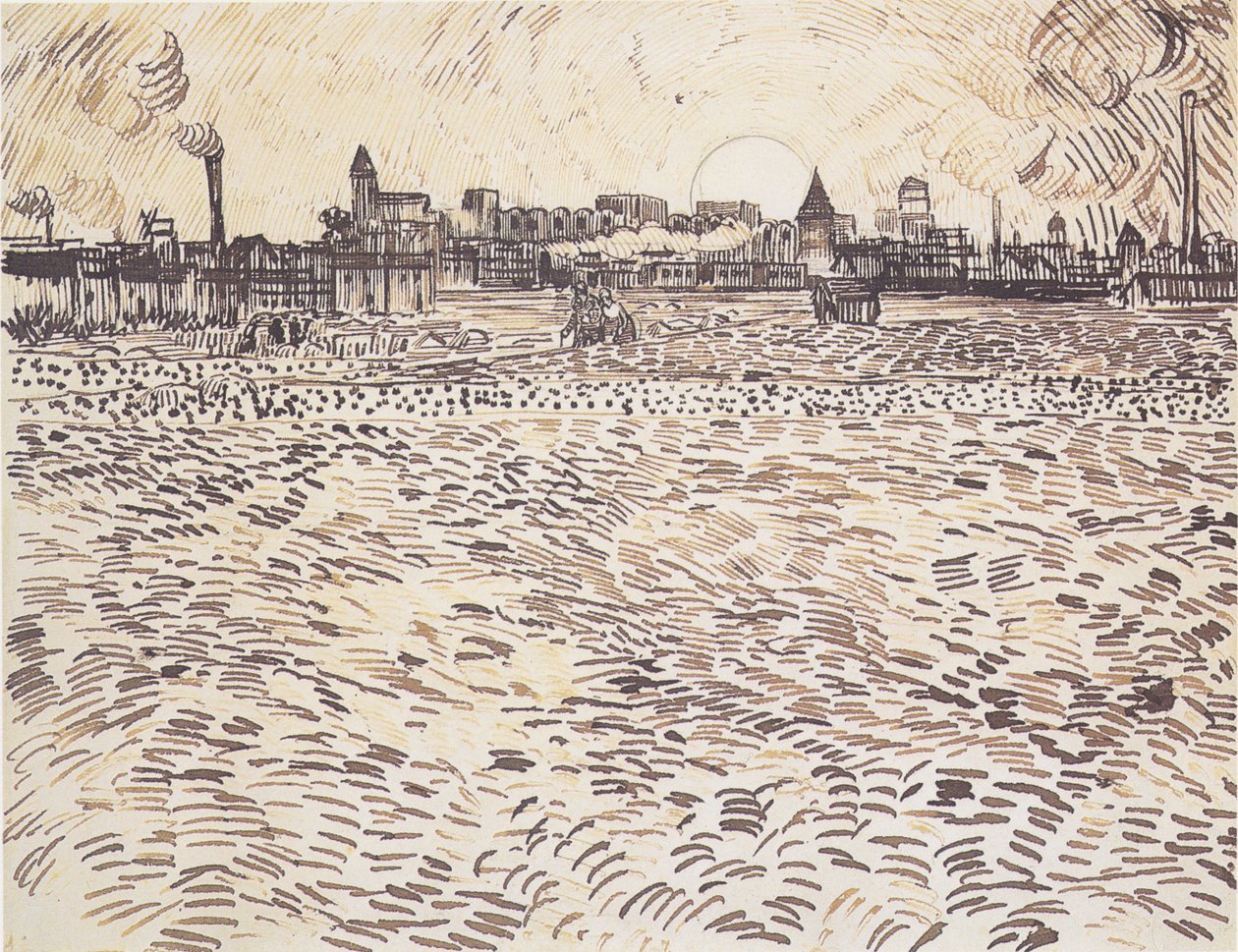 Noite de verão, desenho de estudo pintado de Vincent van Gogh