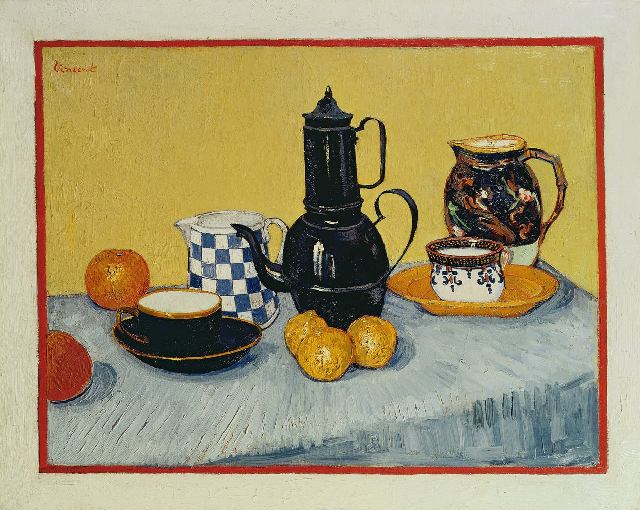 Ainda vida com Coffeepot de esmalte azul, barro e frutas, 1888 de Vincent van Gogh