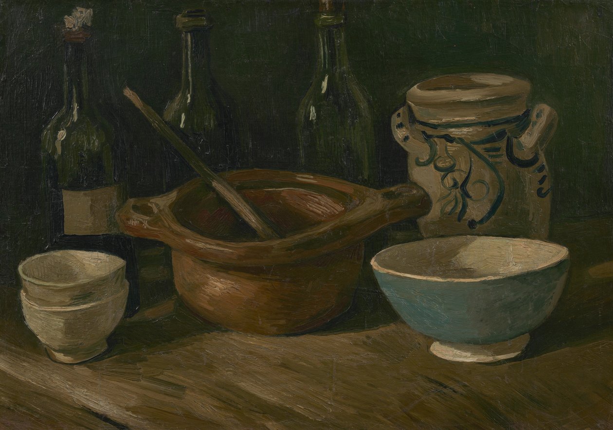 Natureza morta com louça e garrafas de Vincent van Gogh