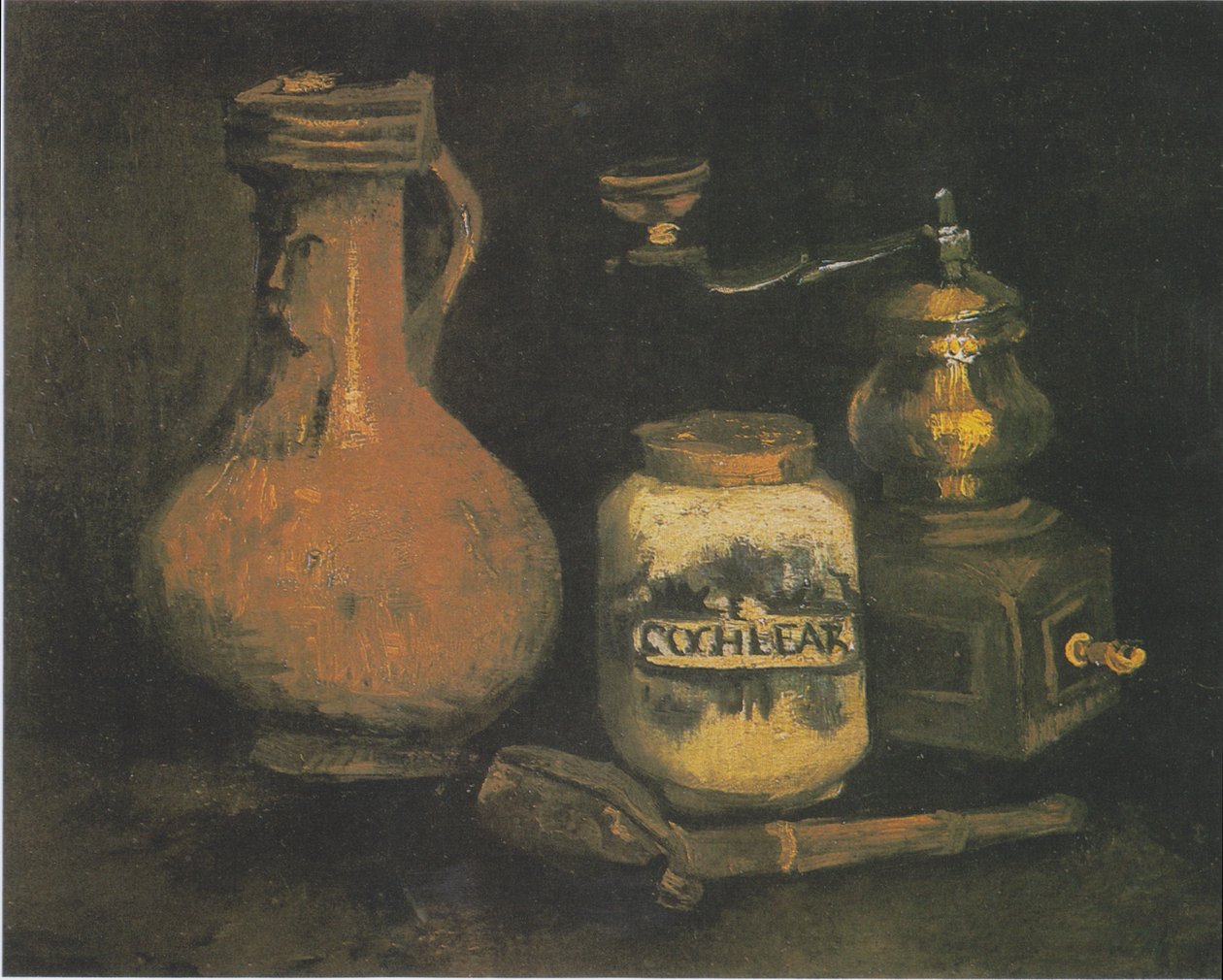 Ainda vida com o jarro de Bartmann, o moedor de café e o caso da tubulação de Vincent van Gogh