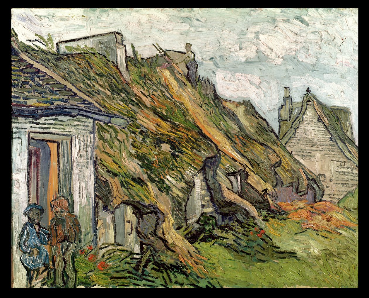 Casas com telhado de colmo em Chaponval, Auvers-sur-Oise, 1890 de Vincent van Gogh