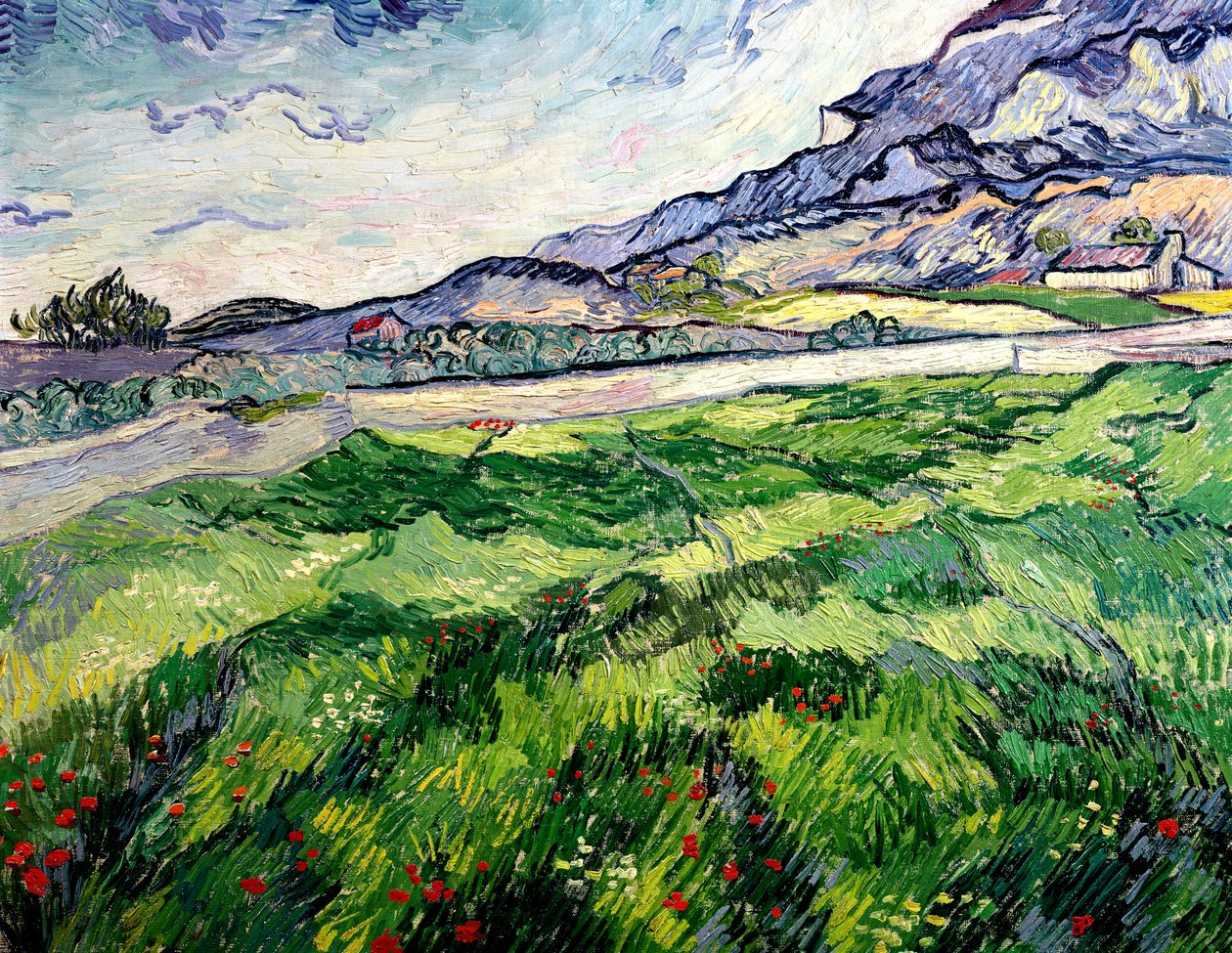 O campo de trigo verde atrás do asilo, 1889 de Vincent van Gogh