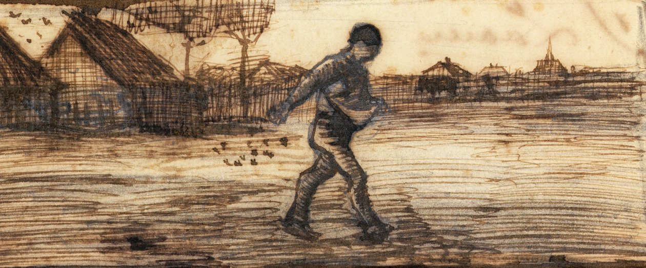 O Semeador, de uma série de quatro desenhos representando as quatro estações do ano (lápis, caneta e tinta marrom no papel) (ver também 61643-4-6) de Vincent van Gogh