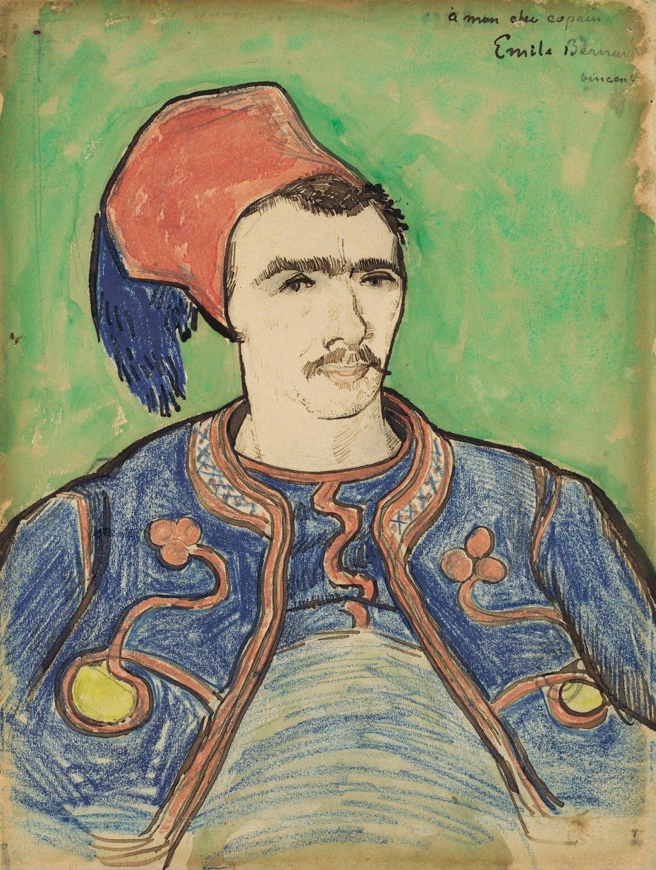 O Zouave, c.1888 (caneta, tinta marrom, lápis de cera e wc) de Vincent van Gogh