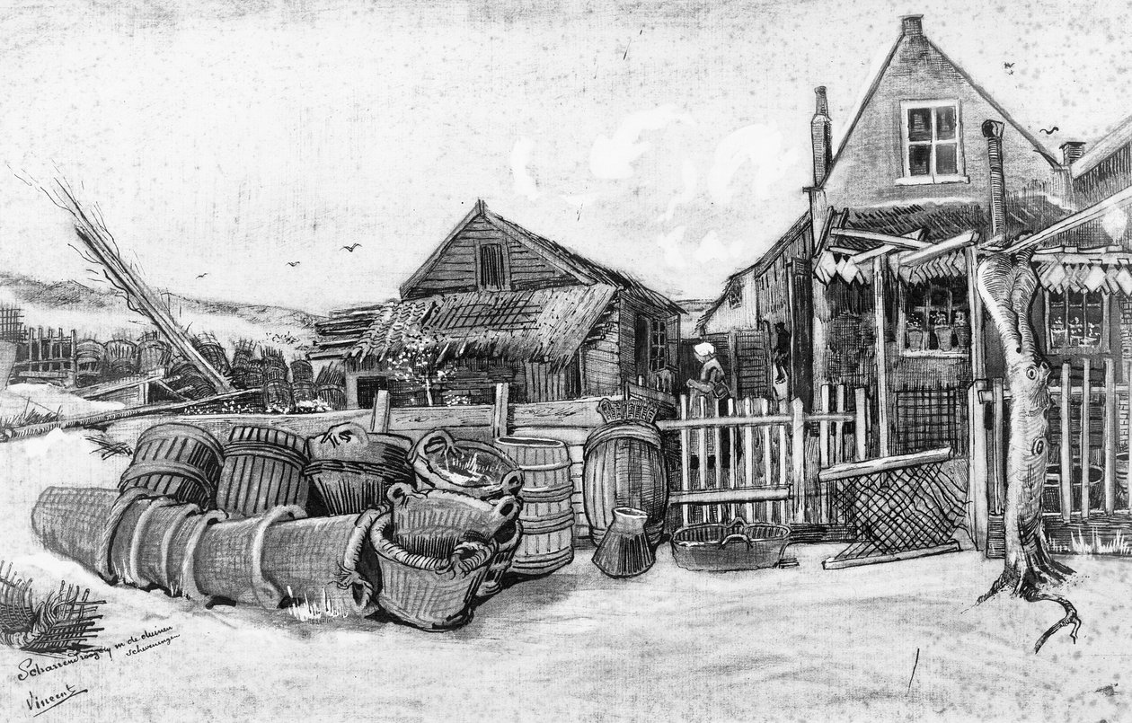 O celeiro de secagem de peixe em Scheveningen, c.1882 de Vincent van Gogh