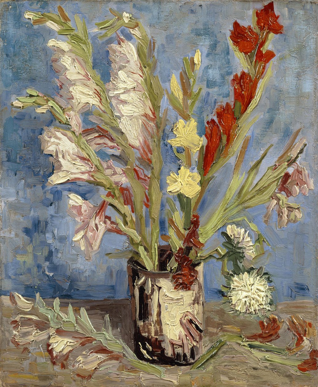 Vaso com gardenladiols e ásteres chineses de Vincent van Gogh