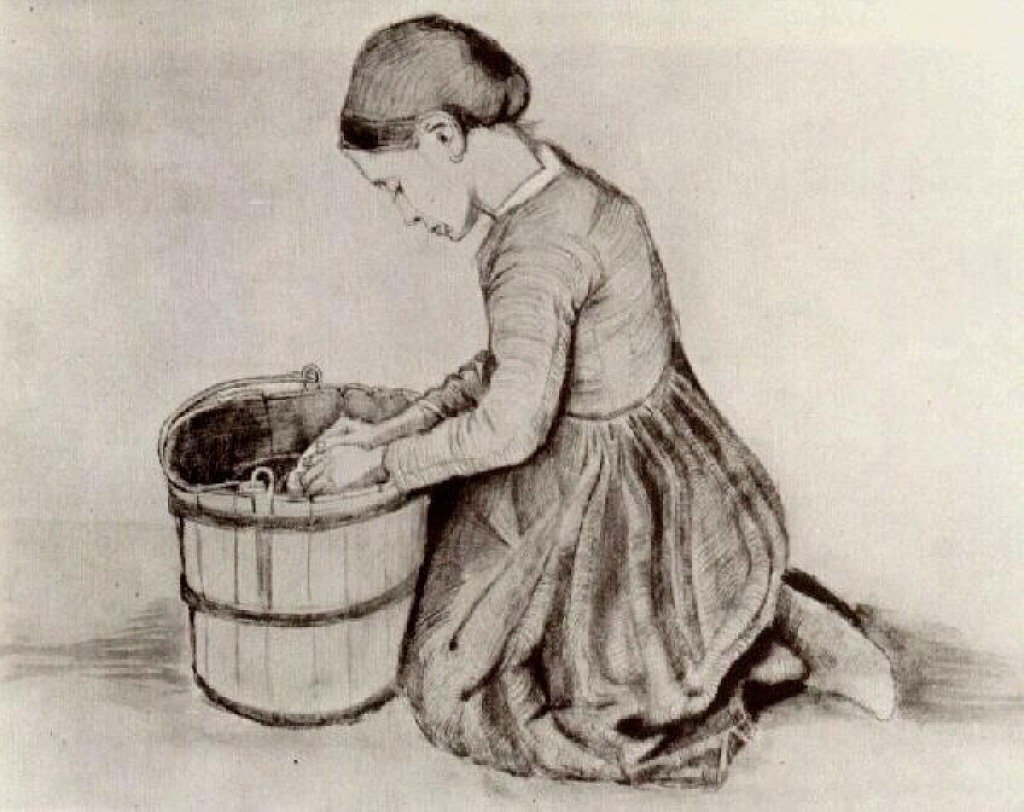 Vangogh menina ajoelhada frente balde de Vincent van Gogh