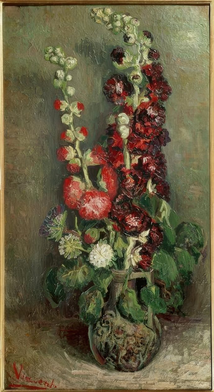 Vaso com malva rosa de Vincent van Gogh