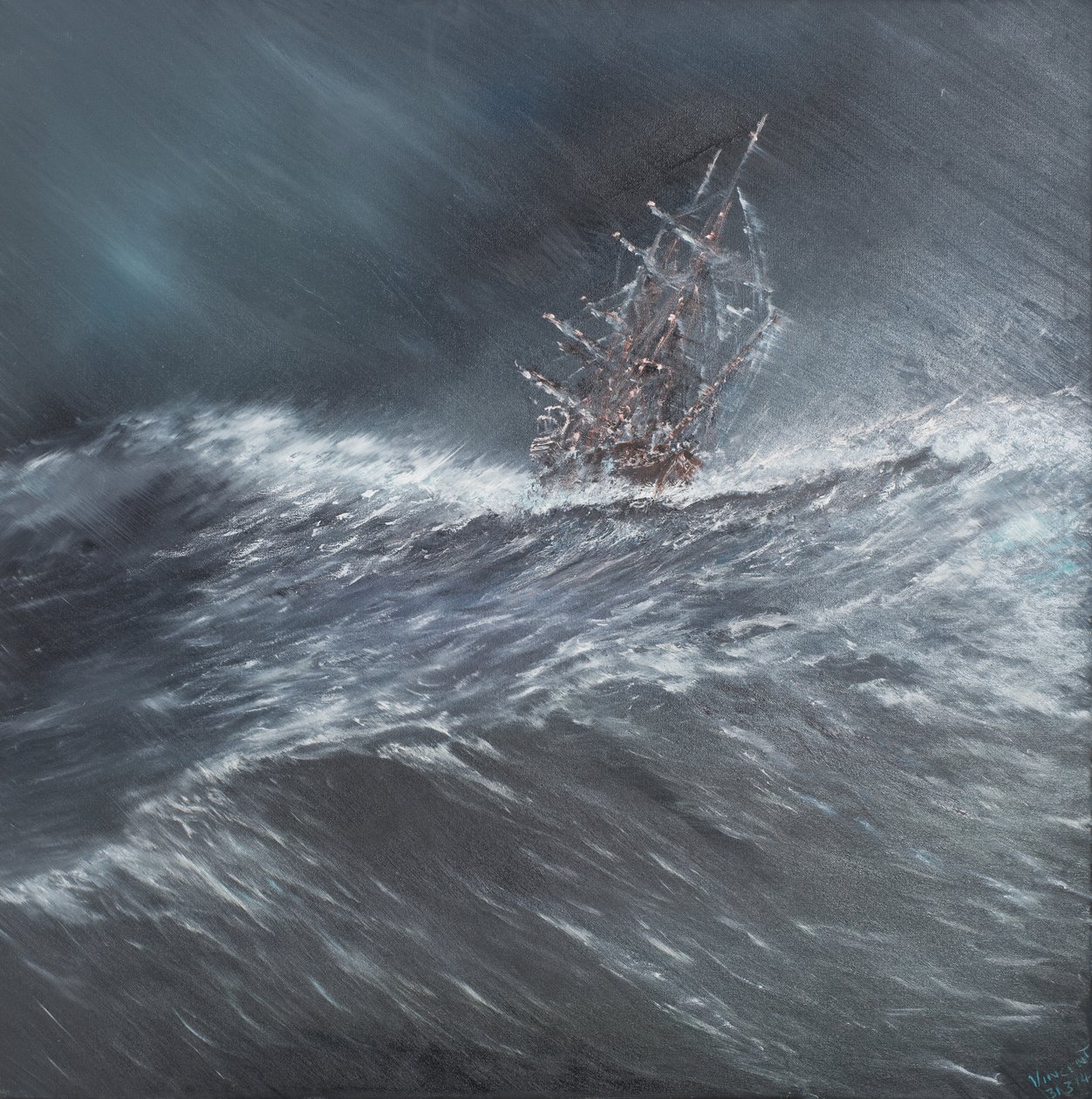 Beagle em uma tempestade perto de Cape Horn (2) Dec.24th1832, 2014, (óleo sobre tela) de Vincent Alexander Booth
