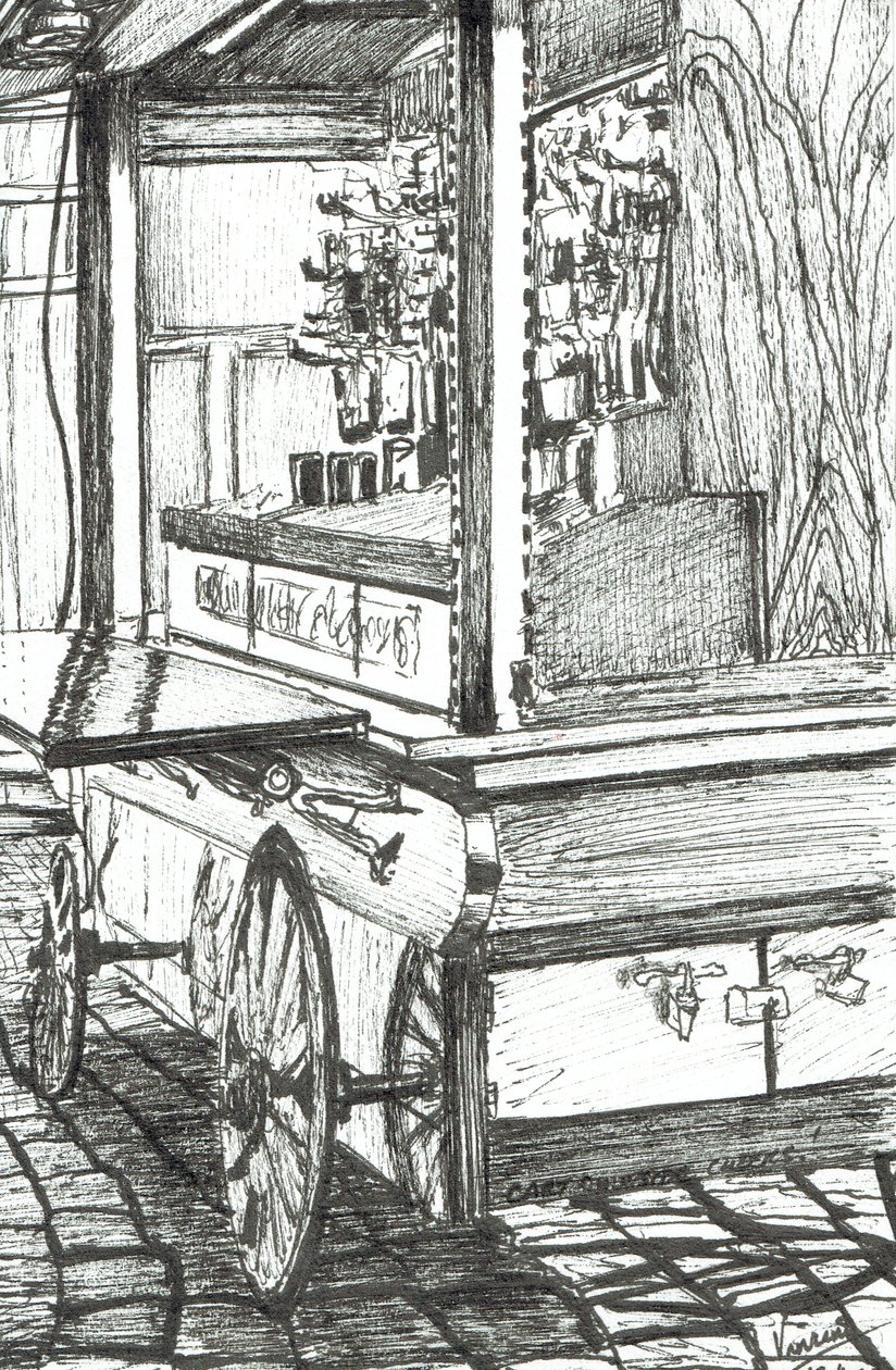 Carrinho fora do Cheers Bar Boston USA, 2003, (Tinta no papel) de Vincent Alexander Booth