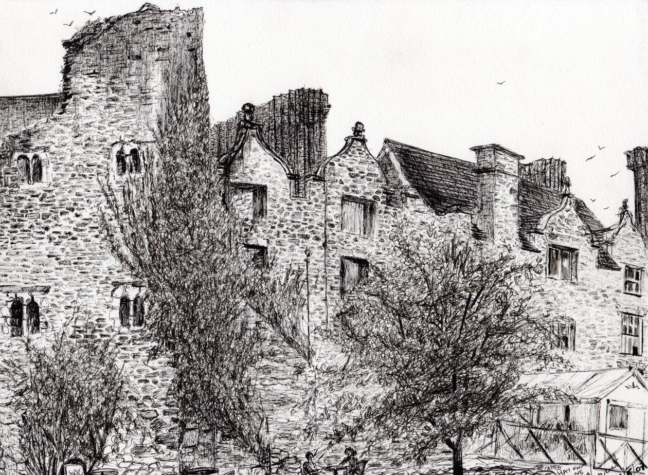 Ruína do Castelo Hay on Wye, 2007, (tinta no papel) de Vincent Alexander Booth