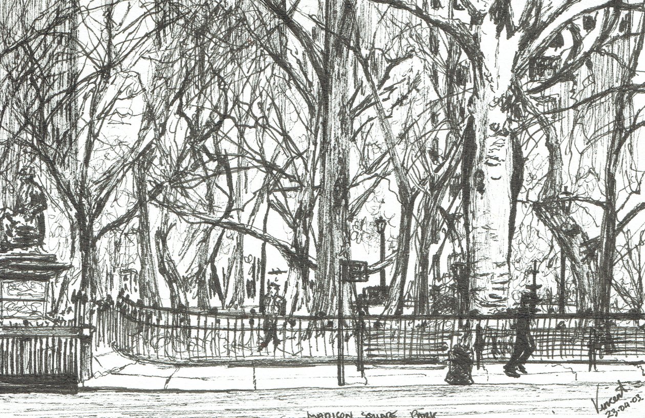 Madison Square Park, Nova York, 2003, (tinta sobre papel) de Vincent Alexander Booth