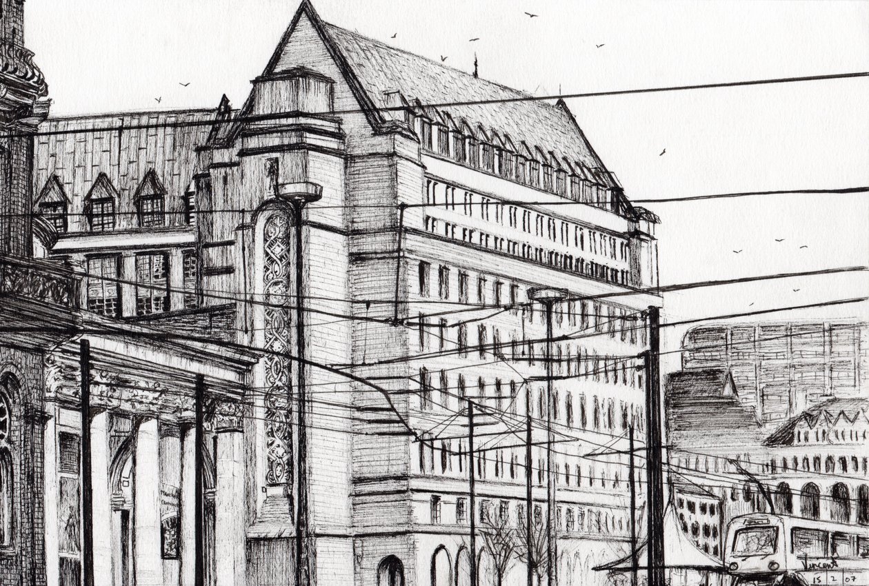 Manchester Town Hall, 2007, (tinta no papel) de Vincent Alexander Booth