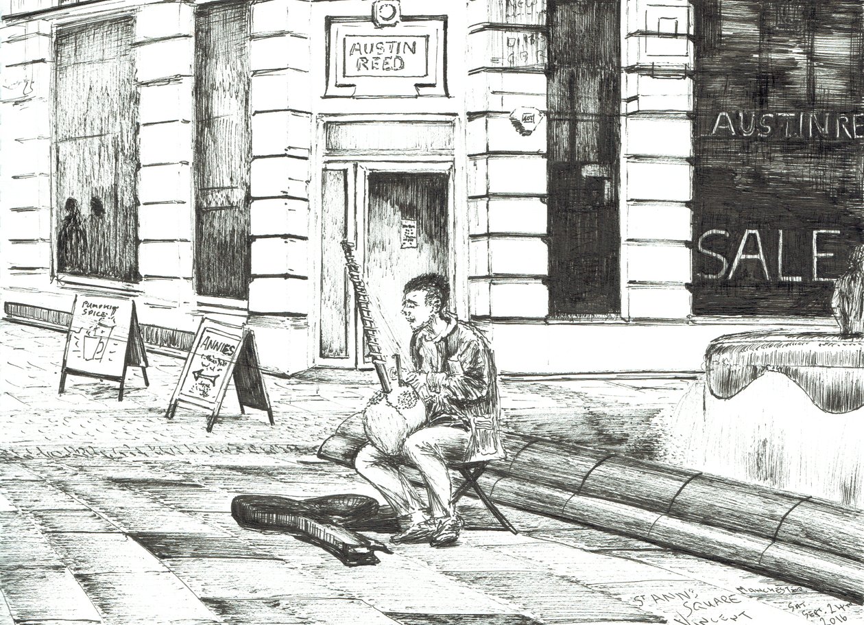Músico St. Anns Square, 2016, (tinta no papel) de Vincent Alexander Booth