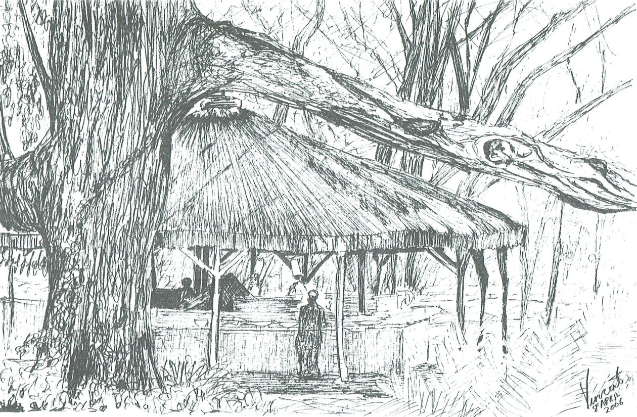 Bar ao ar livre, lago Naivasha, 2006; (tinta sobre papel) de Vincent Alexander Booth
