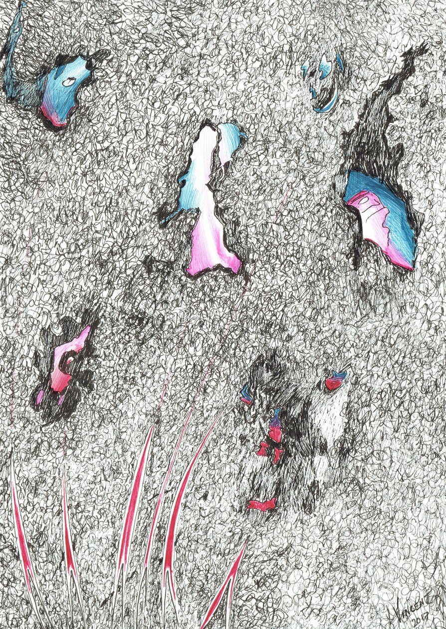 Paleheads, 2017, (tinta no papel) de Vincent Alexander Booth