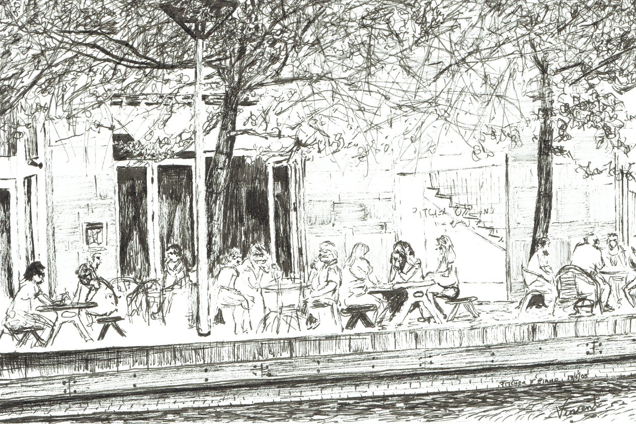 Jarro e Piano bar Manchester, 2005, (tinta no papel) de Vincent Alexander Booth